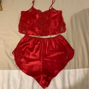 Sassy dramatic red two piece lingerie.